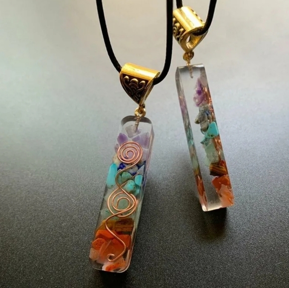 7 Chakra 🧘🏾‍♀️ 🕉 🧘‍♂️ 🌟 Natural Stone Square Pendant Necklace - Picture 4 of 5